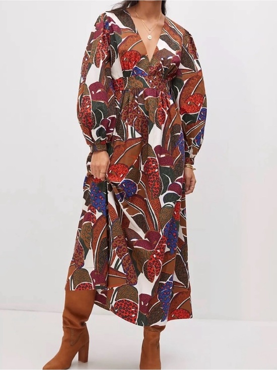 FARM Rio Dresses & Skirts - Farm Rio by Anthropologie V-Neck Floral Print Maxi Dress in Brown Multi